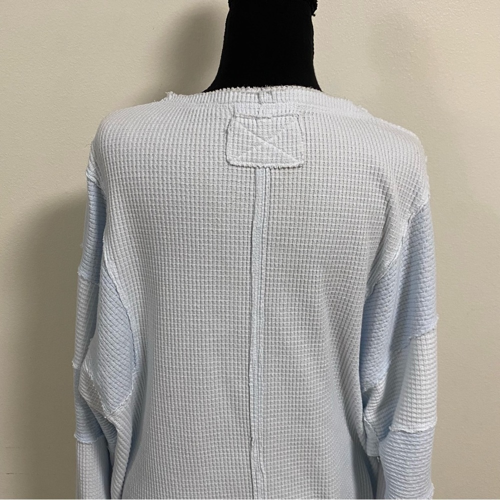Free People Sweater Women Size Small Baby Blue Callisto Henley Patchwork sweater - Picture 8 of 16